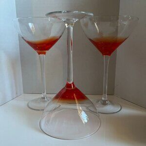 Vintage Crate & Barrel Vamp 8 Ounce Martini Glasses Red Ombré Set of 3